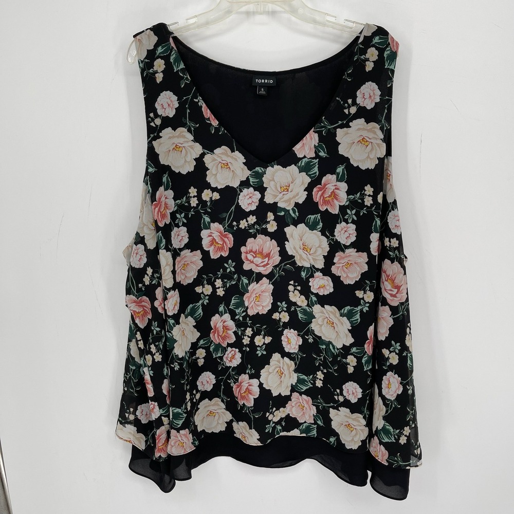 Torrid Women's Black Floral Chiffon Double Layer Cami Tank Top Plus Size 5 5X